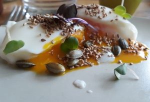 Œuf mollet, purée de fenouil et noisettes